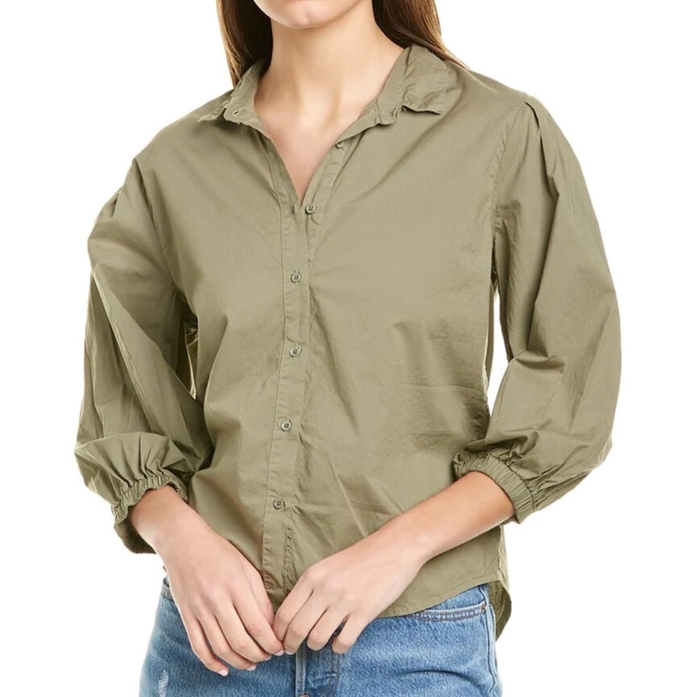 Nation LTD Pima Cotton Blouse S | Puff Sleeve Button Front Top Minimalist Chic - Picture 3 of 14